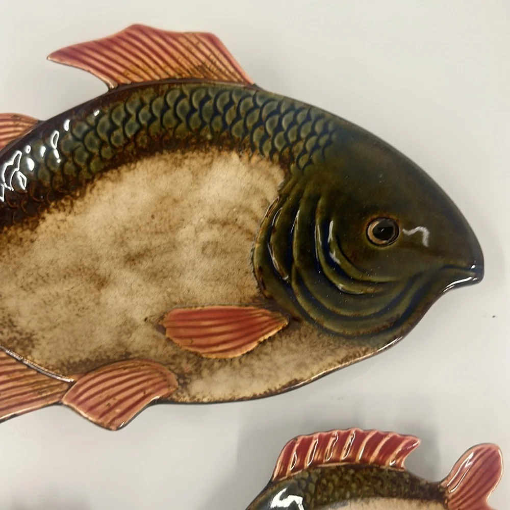 Pier One Hand Painted Porcelain Fish Appetizer Platter Plate Dish set